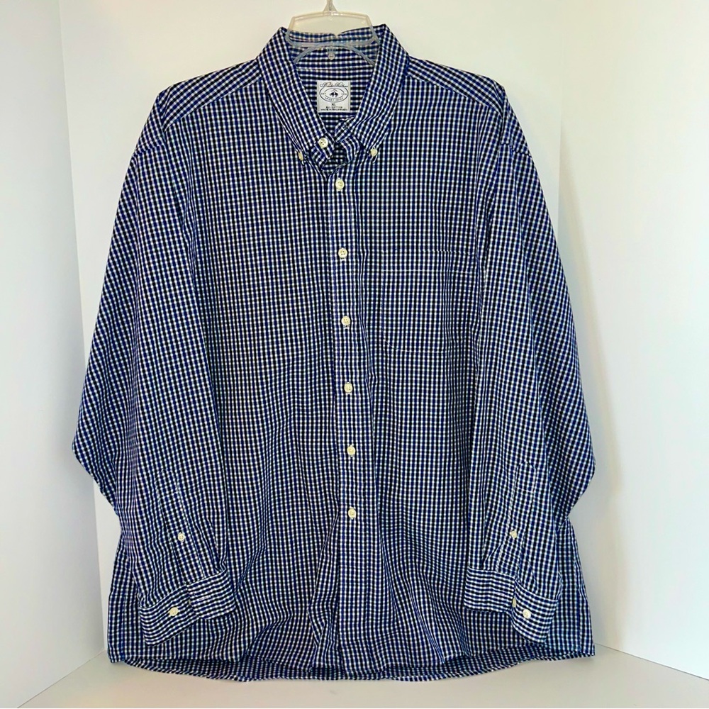 Brooks Brothers Sport Shirt Navy Gingham Plaid Long Sleeve Mens‎ Size XL
